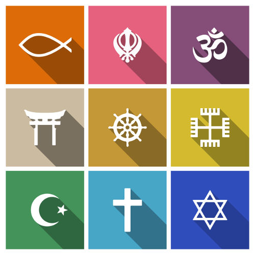 Símbolos das principais religiões do mundo.