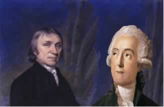 Priestley (à esquerda) e Lavoisier (à direita) fizeram experimentos notáveis que levaram à descoberta do oxigênio