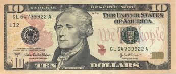 ten-dollar bill Nota americana de dez dólares